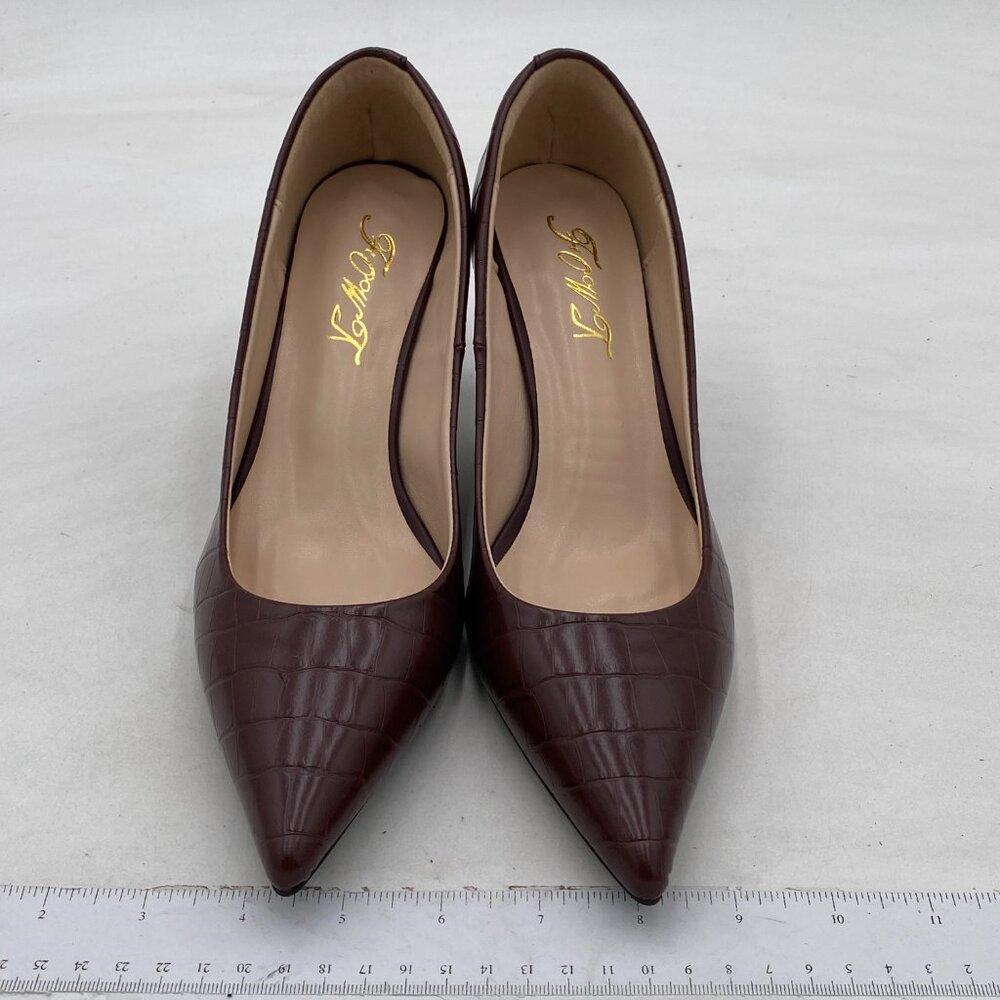 Fowt Brown Solid Croc-Embossed Pointed Toe Pump S… - image 3